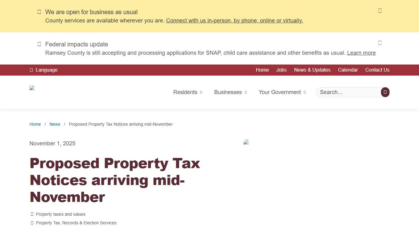 Proposed Property Tax Notices arriving mid-November | Ramsey County, Minnesota